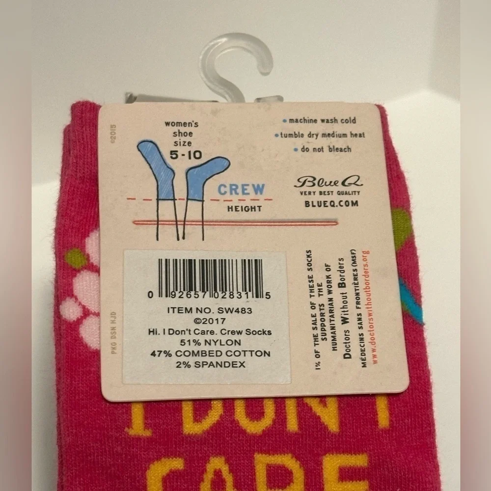 Blue Q Sock “Hi I Don’t Care Thanks”